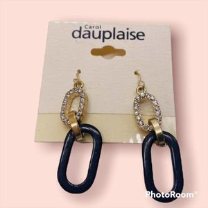 Carol Dauplaise Rhinestone Gold Tone Black Drop Earrings